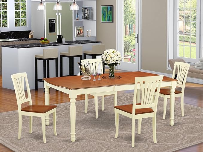 East West Furniture DOAV5-WHI-W 5 Piece Kitchen Table Set for 4 Includes a Rectangle Dining Table with Butterfly Leaf and 4 Dining Room Chairs, 42x78 Inch, Buttermilk & Cherry