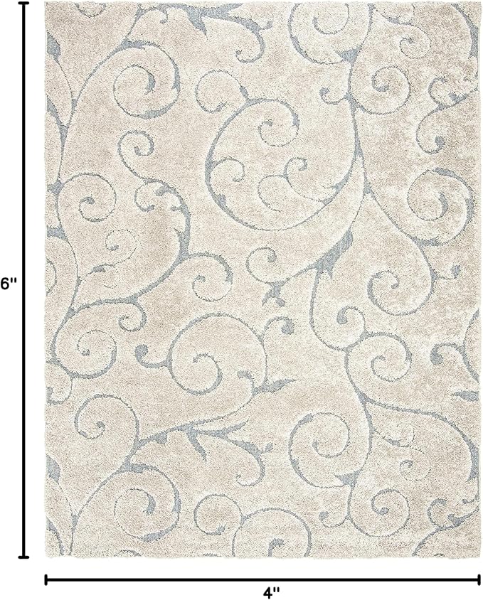 SAFAVIEH Florida Shag Collection Accent Rug - 4' x 6', Beige & Blue Grey, Scroll, Non-Shedding & Easy Care, 1.2-inch Thick Ideal for High Traffic Areas in Entryway, Living Room, Bedroom (SG455-1155)