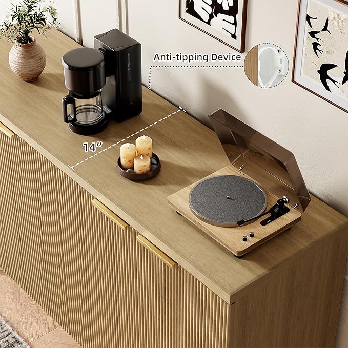 Sideboard Buffet Cabinet with Storage, 4 Doors Wood Entryway Cabinet, Modern Accent Cabinet with Solid Wood Feet & Adjustable Shelves, Multifunctional Console Table for Living Room, Kitchen, Hallway