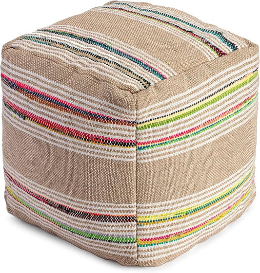 Anji Mountain 100% Handmade & Handcrafted Comfortable Home Décor Pouf Ottoman Footrest for Living Room, Bedroom, Nursery, Kidsroom, Patio Furniture - (20" x 20" x 20"- Multicolor,Beige,White)