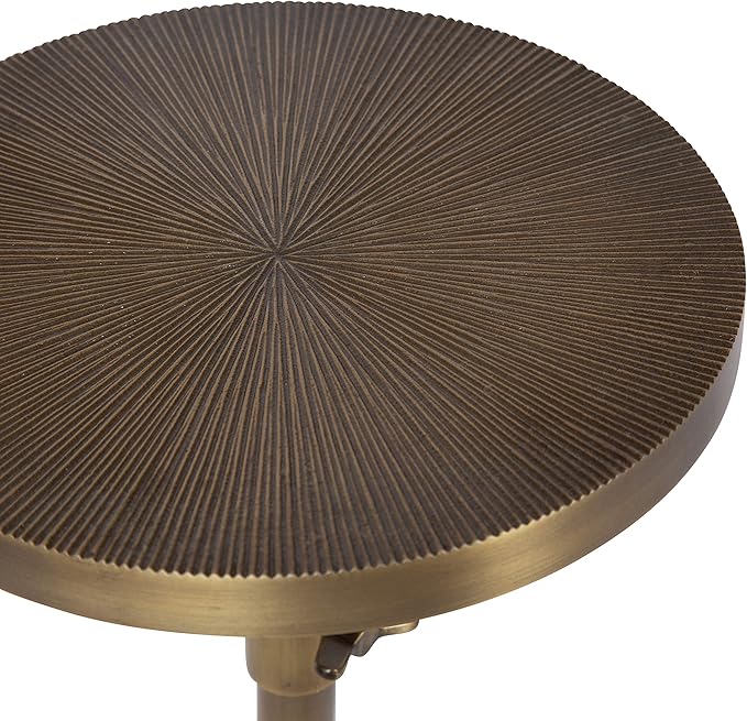 Kate and Laurel Engles Traditional Adjustable-Height Pedestal Drink Table; 10 x 10 x 30; Antique Brass; Vintage Round Indoor Metal Plant Stand with Embossed Sunburst Pattern