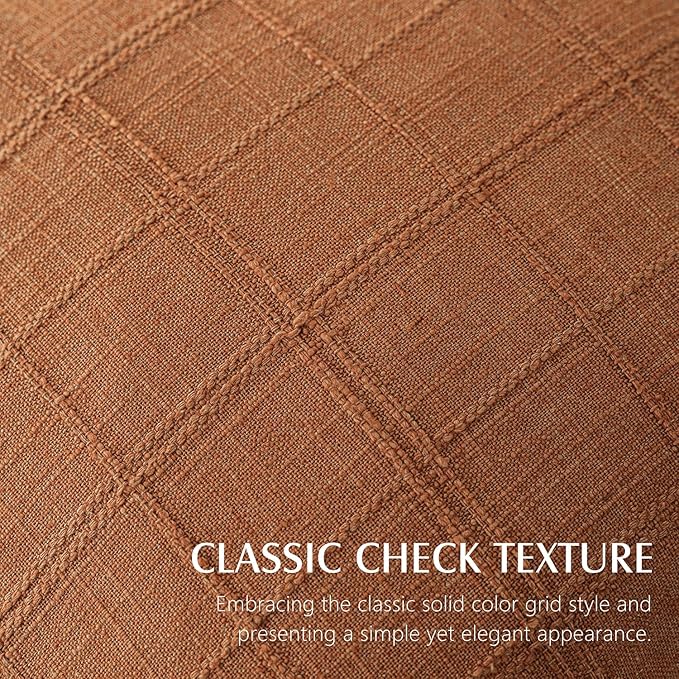 Foindtower Set of 2 Decorative Linen Check Throw Pillow Covers Neutral Farmhouse Vintage Cushion Covers Modern Boho Home Decor for Sofa Chair Couch Bedroom Living Room Outdoor,26×26 Inch,Orange