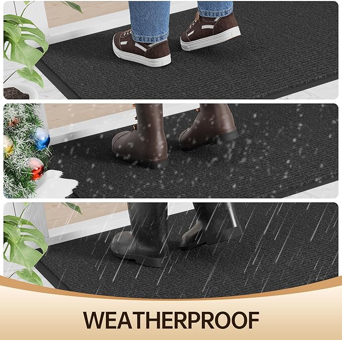 Amyracel Front Door Mat Indoor Outdoor Entrance, 24" x 48" All-Season Waterproof Heavy Duty Doormat for Outside Entry, Stain and Fade Resistant, Low Profile, Easy Clean Patio Entryway Mat