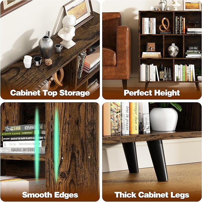 Shintenchi Cube Storage Organizer, 3 Tier Mid-Century Bookcase with Legs Cubeicals Retro Wood Organizer Storage Bookcase, Freestanding Open Book Shelves for Bedroom,Living Room,Office(Brown)