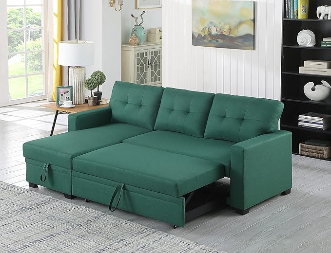Devion Furniture Meridian 4-in-1 Convertible L Shaped Couch with Pull Out Bed and Storage, Sectional Sleeper Sofa with Reversible Chaise for Living Room, Apartment, Bedroom, Office