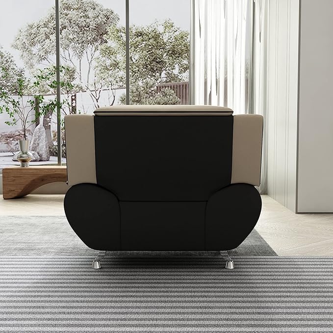 Container Furniture Direct Michael Modern Faux Leather Upholstered Stainless Steel Legs Living Room Sofa, Chair, Camel/Black