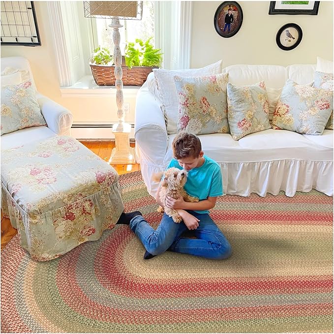 Azalea Multicolor Braided Oval Rug, Jute, 4x6' - Perfect Country Primitive Decor for Entryway, Bedroom, Everywhere