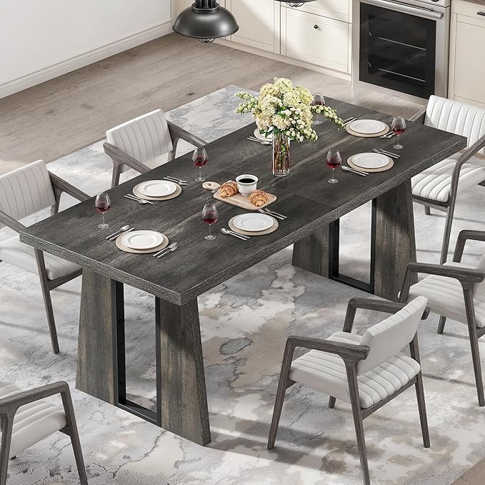 DWVO Rectangle Dining Table for 6-8 People 70.86 Inch Large Dining Room Table Wooden Dinner Table with Heavy Duty Legs for Kitchen Apartment Restaurant Rustic Grey