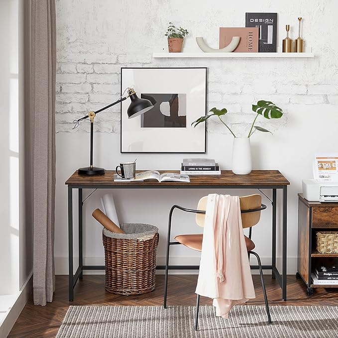 VASAGLE Computer Desk, Office Work Desk, 23.6 x 53.1 x 29.9 Inches, for Study, Bedroom, Home Office, Living Room, Rustic Brown and Ink Black ULWD043B01