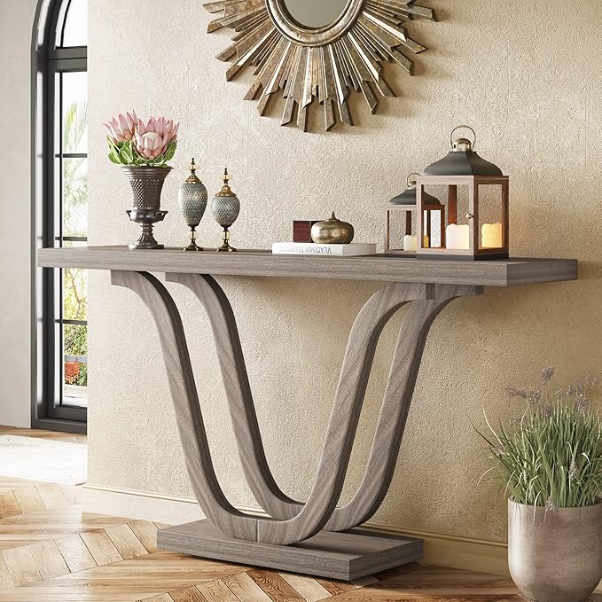 Tribesigns Farmhouse Console Table, 55 Inch Wood Sofa Table Entryway Table, Modern Narrow Hallway Tables Foyer Tables for Entryway, Living Room, Light Grey