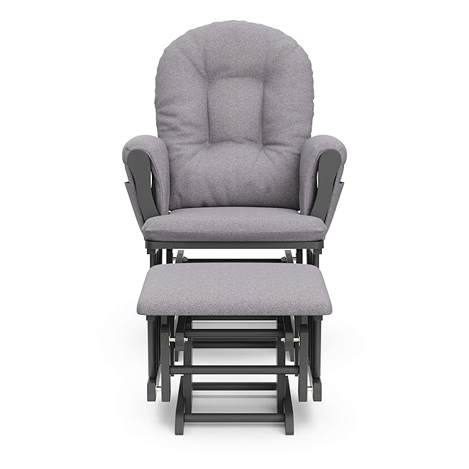 Storkcraft Premium Hoop Glider & Ottoman (Gray/Gray Swirl) — GREENGUARD Gold Certified Nursery Glider, Solid Wood Craftsmanship, Smooth-Gliding Nursery Chair and Ottoman, Award-Winning