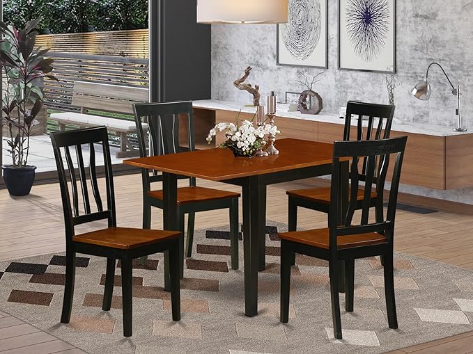 East West Furniture NDAN5-BCH-W 5 Piece Kitchen Table Set for 4 Includes a Rectangle Dining Room Table with Dropleaf and 4 Dining Chairs, 30x48 Inch, Black & Cherry