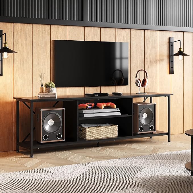 WLIVE TV Stand for 70 Inch TV, Entertainment Center with Storage, Industrial TV Console for Living Room and Bedroom, Black