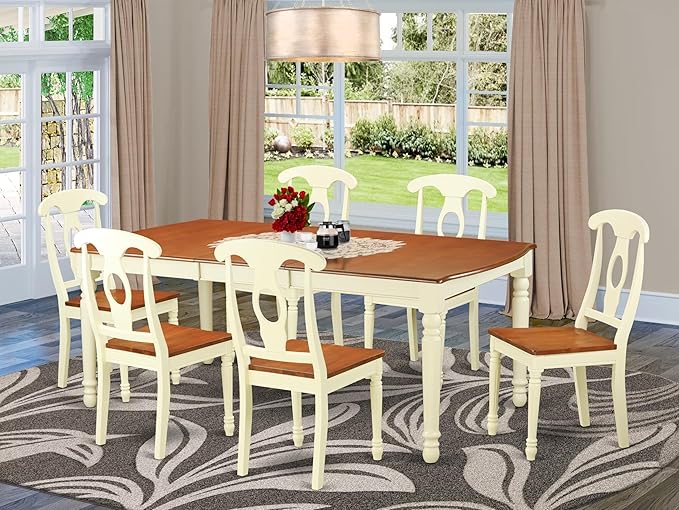 East West Furniture DOKE7-WHI-W 7 Piece Kitchen Table & Chairs Set Consist of a Rectangle Dining Room Table with Butterfly Leaf and 6 Solid Wood Seat Chairs, 42x78 Inch, Buttermilk & Cherry
