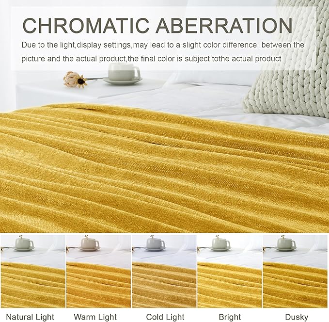 Chenille Throw Blanket for Couch 60"X 80" Twin, Soft Cozy Throws with Fringe Tassel for Bed Sofa Chair Cover, Lightweight Knitted Decorative Boho Blankets for Living Room, Yellow