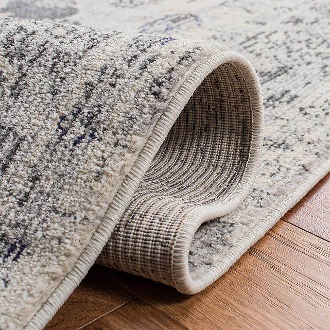 SAFAVIEH Monaco Collection Area Rug - 6'7" Square, Ivory & Grey, Boho Chic Medallion Distressed Design, Non-Shedding & Easy Care, Ideal for High Traffic Areas in Living Room, Bedroom (MNC243B)