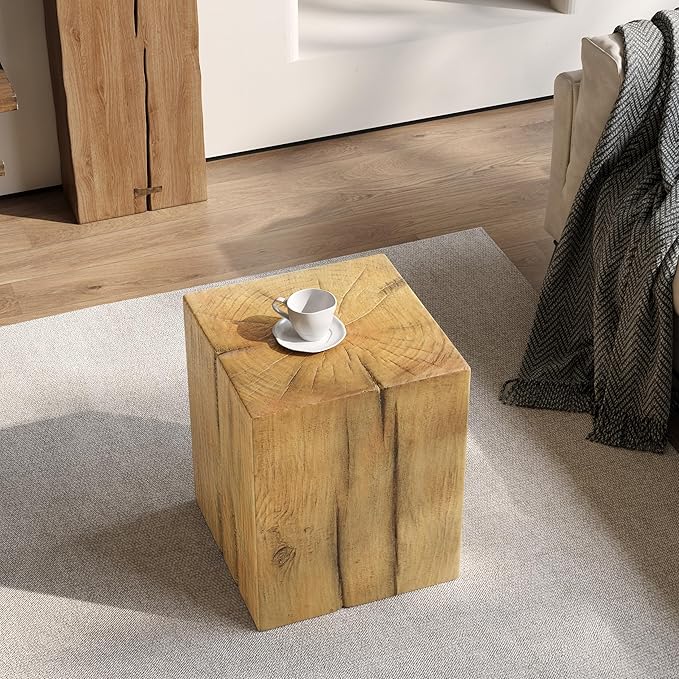 Christopher Knight Home Bard 18" Square Living Room Side Table, Wood-Like Distressed Finish End Table, Decorative Accent Table for Indoor Outdoor Usage, Space Saving Furniture, Natural