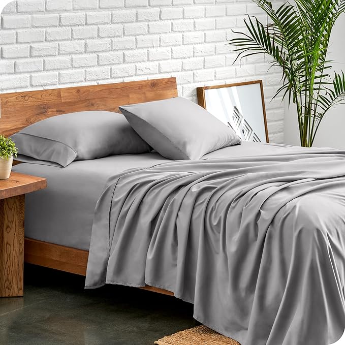 Bare Home California King Sheet Set - 1800 Ultra-Soft Microfiber Cal King Bed Sheets - Double Brushed - Deep Pockets - Easy Fit - 4 Piece Set - Bed Sheets (California King, Light Grey)