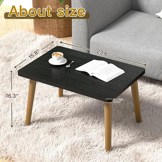 Small Coffee Table for Small Space, Low Table, Floor Table Desk for Sitting on The Floor, Storage Living Room Furniture, Tatami Tea Tables with Solid Wood Legs, Home Office, Farmhouse, Rectangle Black