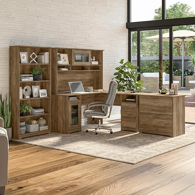 Bush Furniture Tall 5 Shelf Bookcase, Large Open Bookshelf, Sturdy Display Cabinet for Living Room or Home Office, Cabot Collection, Reclaimed Pine