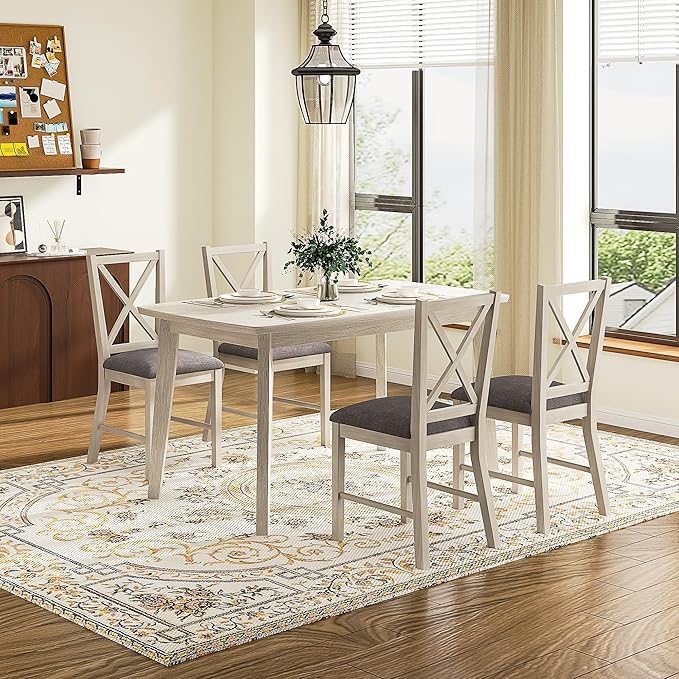 47'' Solid Wood Dining Table for 4-6, Farmhouse Kitchen Table for Kitchen, Dining Room, Restaurant, Natural Eco-Friendly, Washed Gray