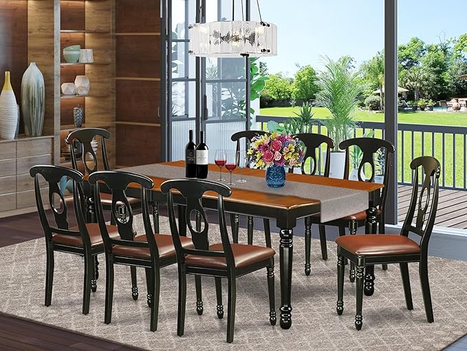 East West Furniture DOKE9-BCH-LC 9 Piece Dining Table Set Includes a Rectangle Dining Room Table with Butterfly Leaf and 8 Faux Leather Upholstered Chairs, 42x78 Inch, Black & Cherry