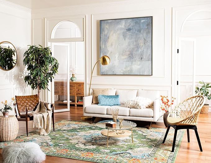 SAFAVIEH Monaco Collection Area Rug - 10' x 14', Forest Green & Light Blue, Medallion Distressed Design, Non-Shedding & Easy Care, Ideal for High Traffic Areas in Living Room, Bedroom (MNC243F)