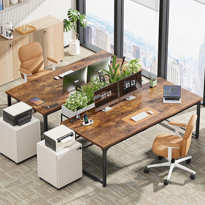 Huuger 71 x 31.5 Inch Desk with Power Outlets & USB-C, 1.2 Inch Thicker Desktop, Robust Metal Tubes, Deep Computer Desk, Heavy Duty Office Desk, Work Desk for Home Office, Rustic Brown