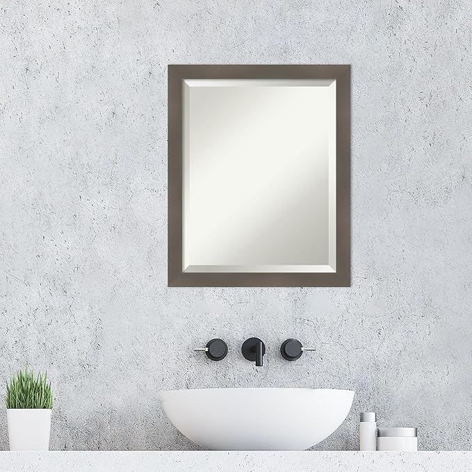Amanti Art Grey Wall Mirror 23x19 Edwin Clay Grey Rectangle Bathroom Mirror for Wall Decor Living Room, Small Casual Wood Frame, Hangs Horizonally and Vertically, Bathroom Decor, Beveled Edge from WI