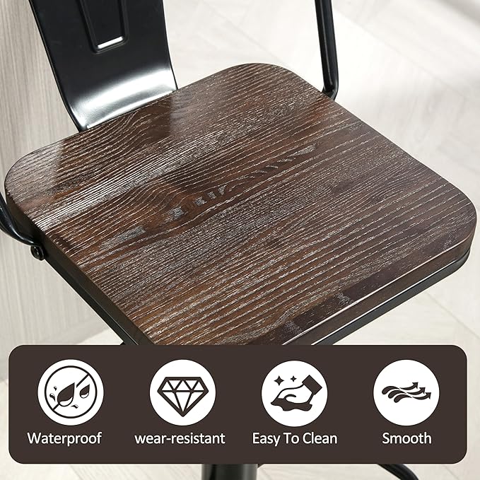 Finnhomy Bar Stools Set of 2 Counter Height, Swivel Barstools with Footrest and L Shape Metal Back, Adjustable Modern Bar Chairs, Modern Design for Kitchen, Black