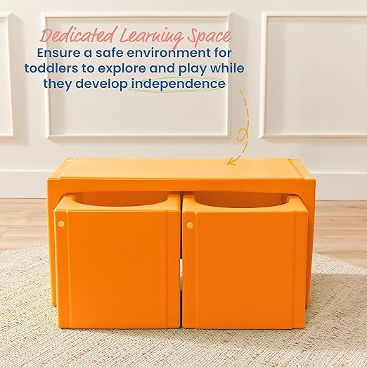 ECR4Kids Tri-Me Table and Cube Chair Set, Multipurpose Furniture, Orange, 3-Piece