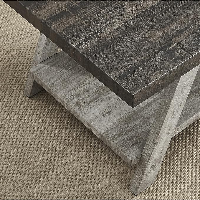 Roundhill Furniture Athens Contemporary Two-Tone Wood Shelf Side Table, Weathered Walnut and Gray