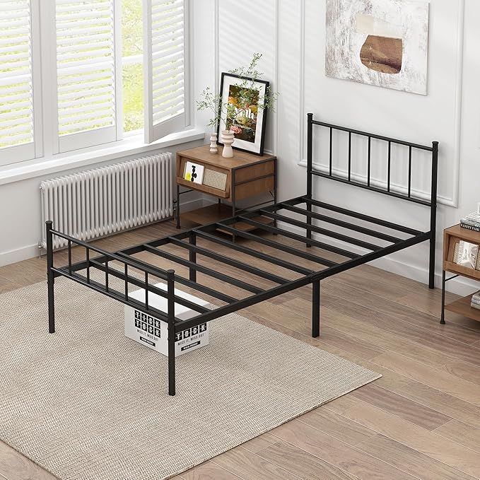 Twin Bed Frame-Classic Metal Platform Bed Frame,Mattress Foundation with Steel Slat Support,Under Foundation Storage,No Box Spring Needed, Easy Assembly, Twin Size