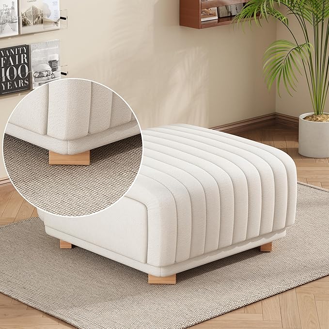 Christopher Knight Home Reyno Upholstered Ottoman with Storage for Living Room, Chenille Fabric Storage Ottoman Foot Rest with Side Drawers, Modern Square Coffee Table with Wooden Frame, Light Beige