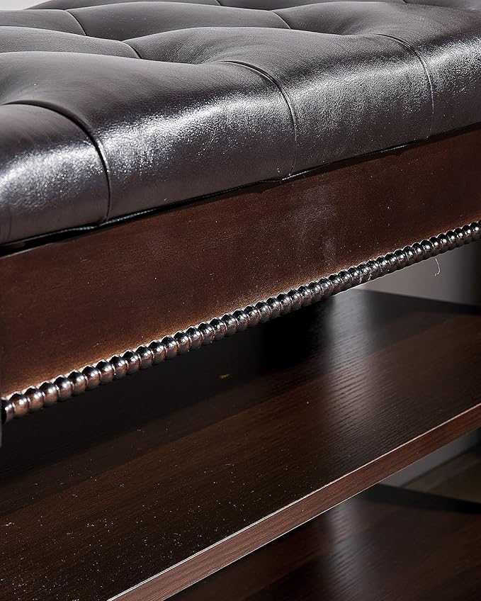 Shoe Storage Bench, Entryway Shoe Rack with Leather Seat 2-Tier Lift-top Organizer Wooden Bench for Foyer Bedroom Living Room Accent Furniture (31.5'')