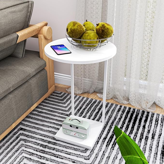 DCLRN Small End Table,c Table End Table for Sofa,Round Coffee Table is Suitable for Living Room and Bedroom.(White)