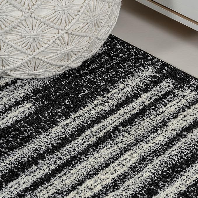 JONATHAN Y Khalil Modern Berber Stripe Black/Cream Indoor Area Rug, 8x10, Contemporary, Bohemian, Easy-Cleaning for Living Room, Bedroom, Kitchen, Pet Friendly, Non-Shedding (MOH207F-8)