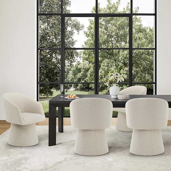 Swivel Dining Chairs Modern Accent Armchair Side Deskchair for Diningroom Vanity Bedroom Livingroom Reading Room,Linen,4 Box