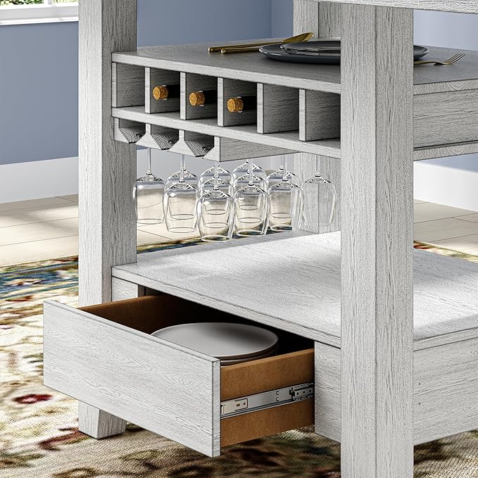 Solid Wood Dining Table Set for 6, Modern Breakfast Dinette Expandable Drop Leaf Kitchen Table with Chairs for Dining Room, Kitchen, Grey