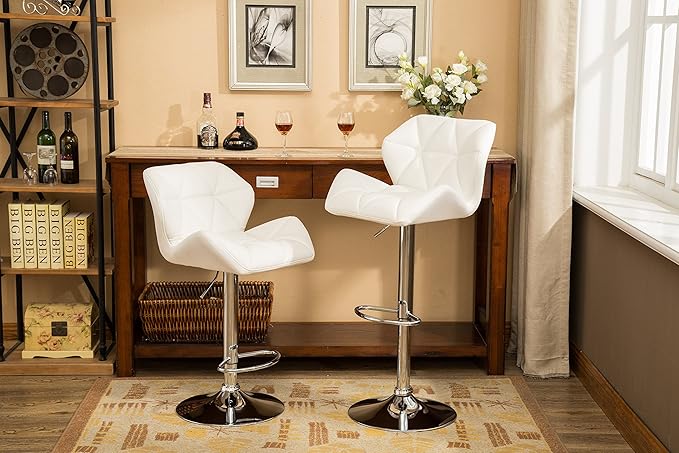 Roundhill Furniture Glasgow Contemporary Tufted Adjustable Height Hydraulic White Bar Stools, Set of 2