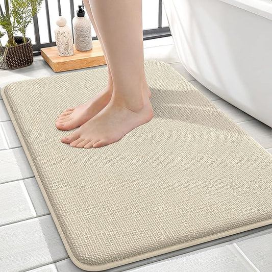 OLANLY Thick Memory Foam Bath Mat Rug 24x16, Extra Soft Absorbent Bathroom Rug, Quick Dry Bath Mats, Non-Slip, Machine Washable Carpet for Bathroom, Tub and Shower, Home Decor Accessories, Sand