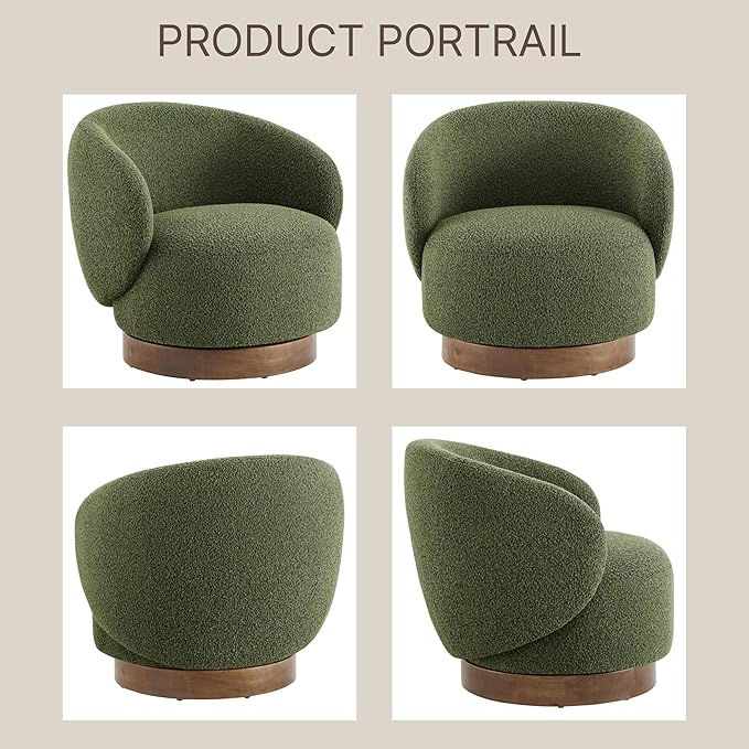 Swivel Accent Chair Round Barrel Armchair Upholstered Performance Fabric for Living Room Bedroom Waitingroom,2 Box,Moss Green