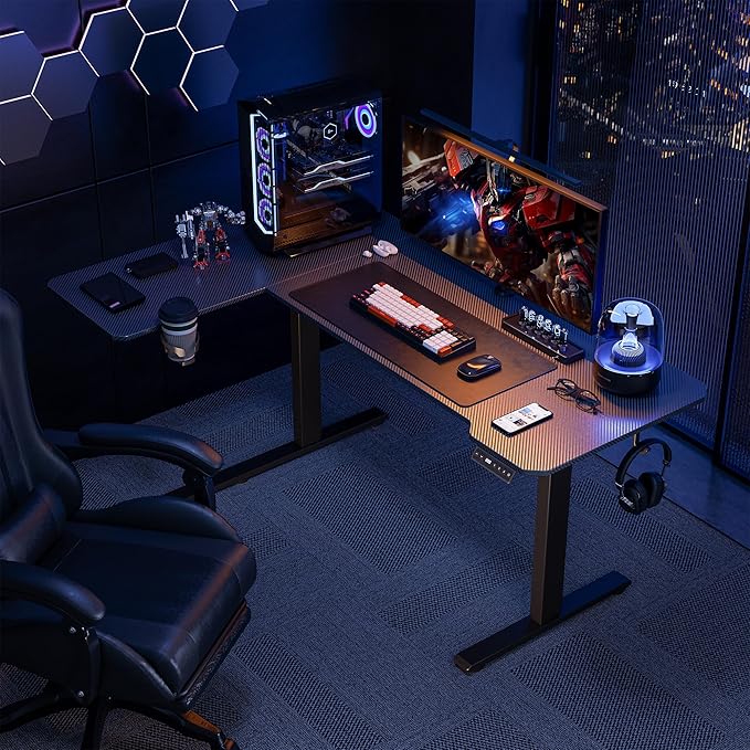 51" Reversiable L-Shaped Electric Standing Desk Adjustable Height Gaming Stand Up Corner Desk Sit Stand Home Office Computer Desk with Splice Board,Black Carbon Top