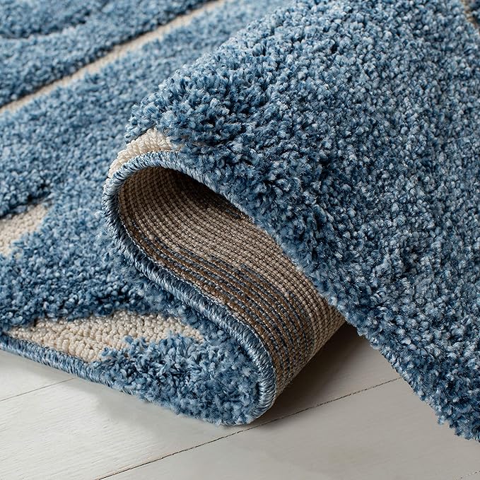 SAFAVIEH Florida Shag Collection Runner Rug - 2'3" x 9', Light Blue & Cream, Scroll Design, Non-Shedding & Easy Care, 1.2-inch Thick Ideal for High Traffic Areas in Living Room, Bedroom (SG455-6011)