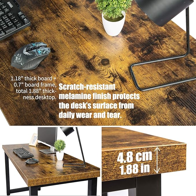 TOPSKY 59" Big Large Computer Office Desk 1.88" Thickness Desktop (Rustic Brown)