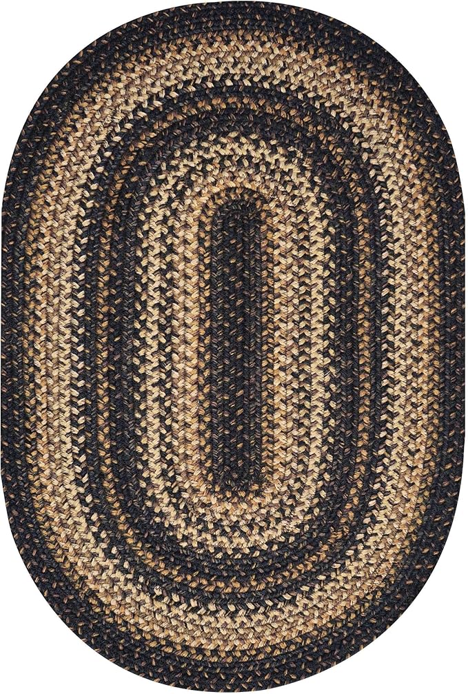 Homespice Kilimanjaro Premium Jute Braided Area Rug, 5' x 8' Oval Black and Brown, Reversible, Natural Jute Yarn Rustic, Country, Primitive, Farmhouse Style - 30 Day Risk Free Purchase