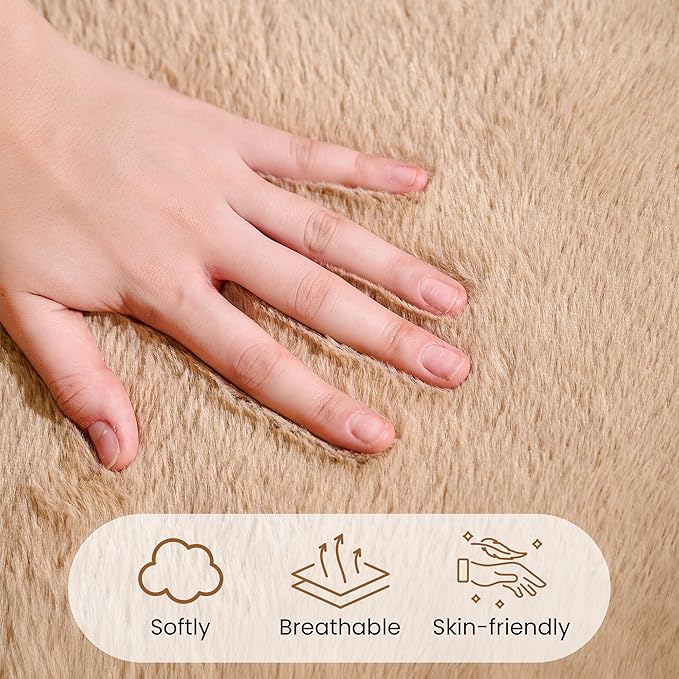 Bean Bag Chair with Filler Included, Faux Fur Comfy Chair with Petal Arm Rest Fluffy Reading Chair for Bedroom, Living Room, Dorm, Game - Taupe, Large, Low Support