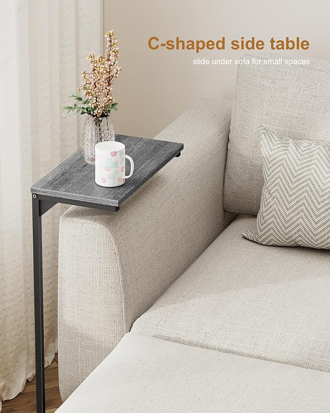 TUTOTAK C Shaped End Table, Small Side Table, 28.7 inch Tall Couch Table, Sofa Table, Living Room, Bed Room, Charcoal Grey TB01BY071