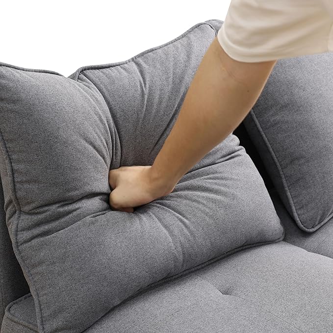 Convertible Ottoman Sofa with Storage, Modern Sackcloth Futon Couch with 2 Pillows Adjustable Backrest, Recliner Folding Loveseat for Living Room, Apartment Dorm, Office,Grey