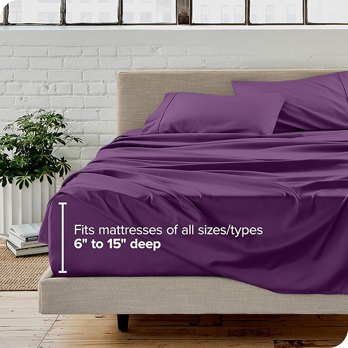 Bare Home Queen Sheet Set - Luxury 1800 Ultra-Soft Microfiber Queen Bed Sheets - Double Brushed - Deep Pockets - Easy Fit - 4 Piece Set - Bedding Sheets & Pillowcases (Queen, Plum)